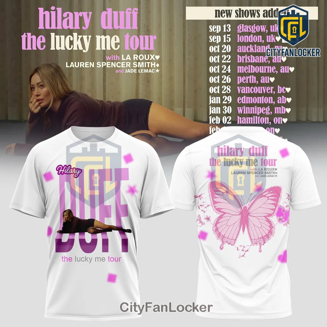 Hilary Duff The Lucky Me Tour Pink Butterfly White Hoodie