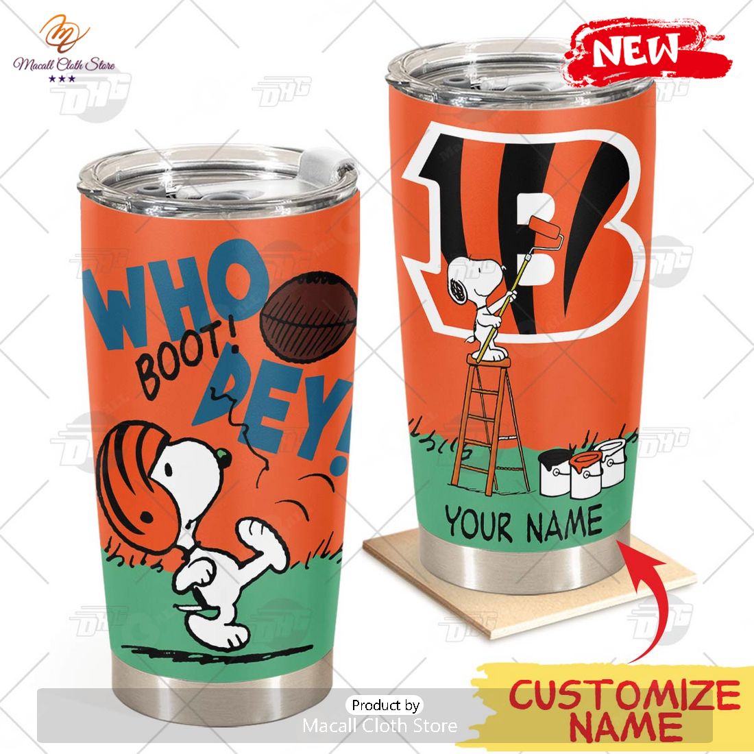 HOT Personalize NFL Cincinnati Bengals Snoopy Stainless Steel Tumbler