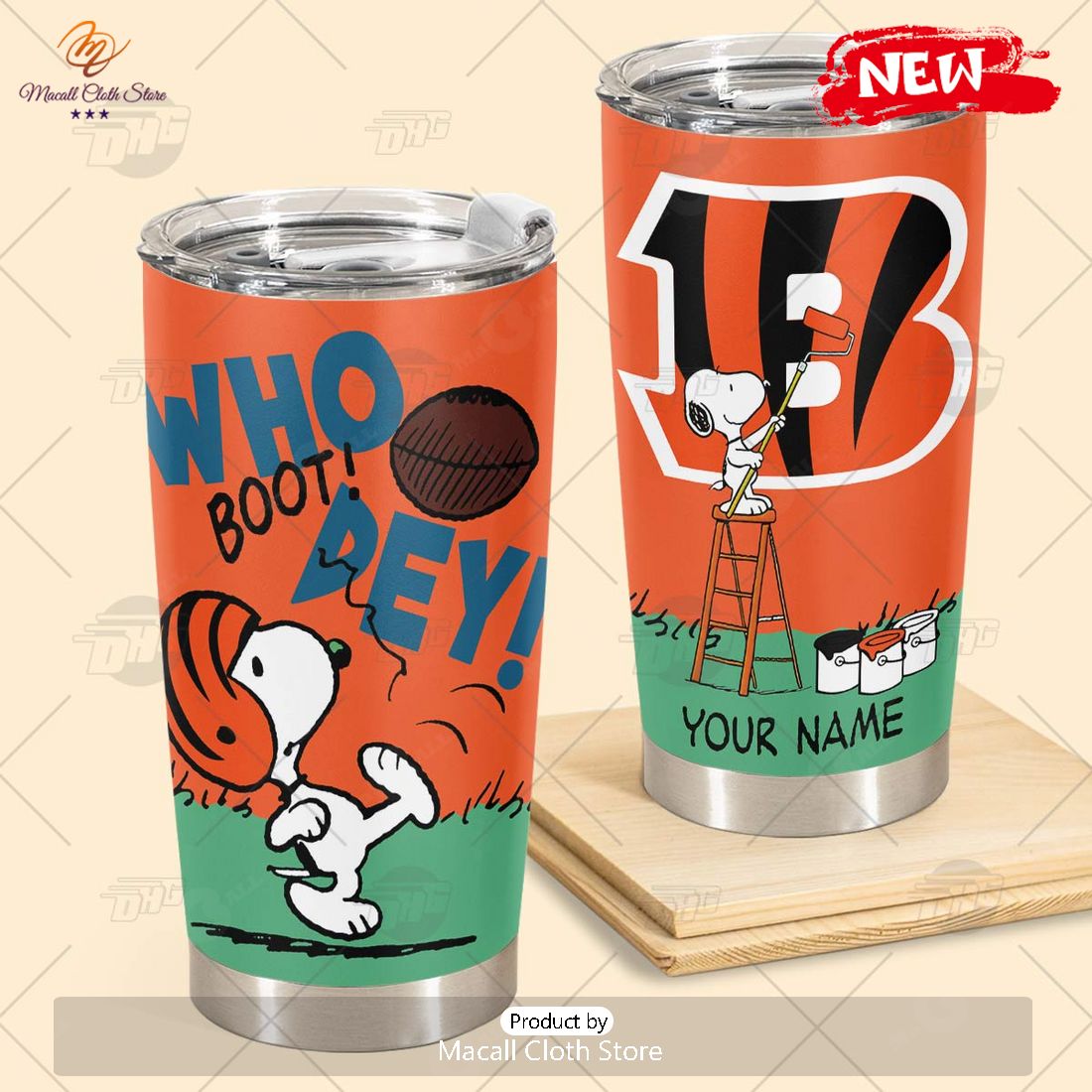 HOT Personalize NFL Cincinnati Bengals Snoopy Stainless Steel Tumbler