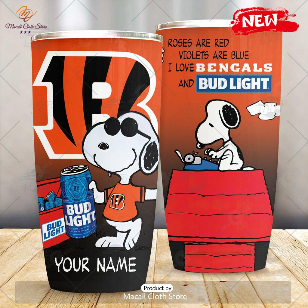 HOT Personalized NFL Cincinnati Bengals Snoopy BUD LIGHT Beer Lover Stainless Steel Tumbler