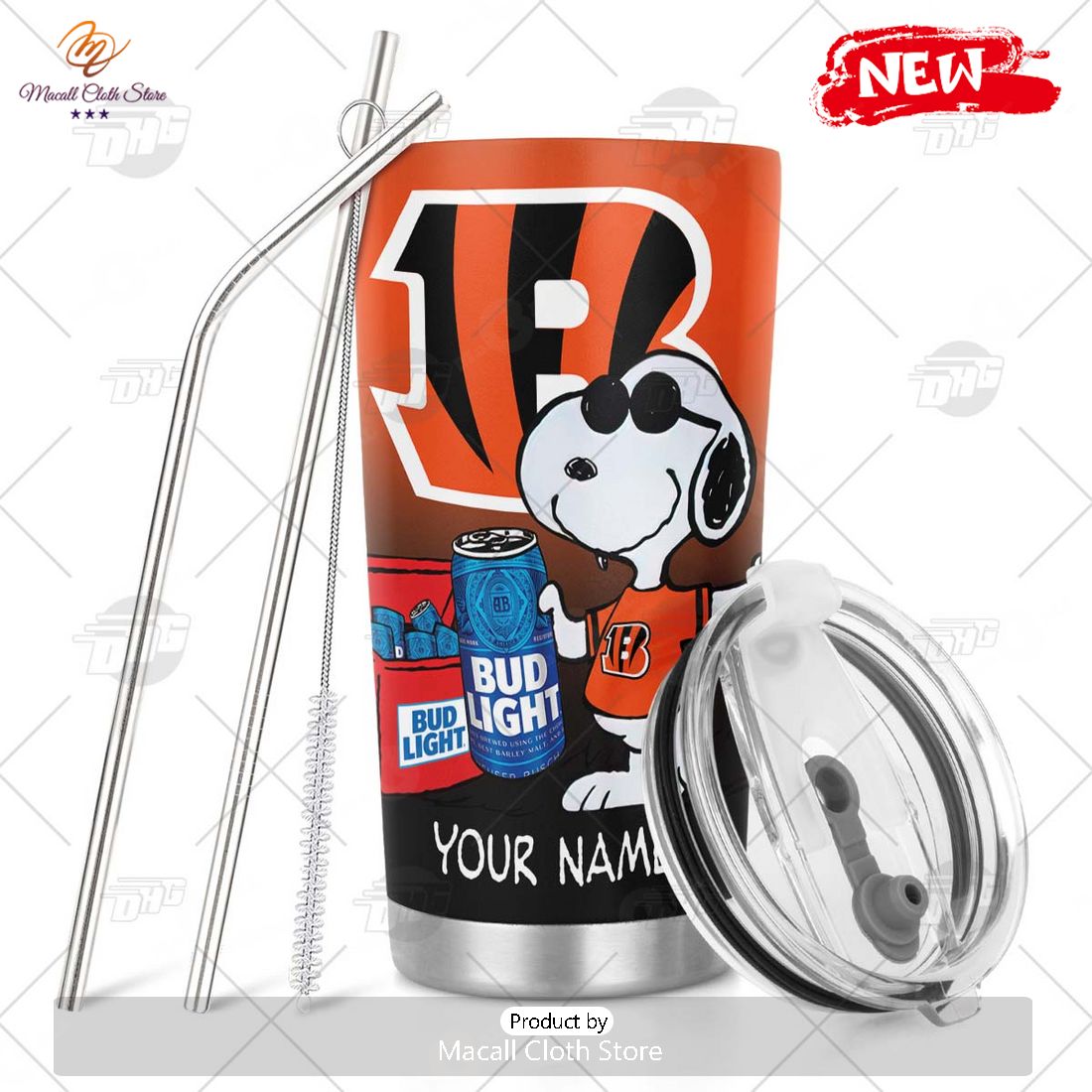 HOT Personalized NFL Cincinnati Bengals Snoopy BUD LIGHT Beer Lover Stainless Steel Tumbler