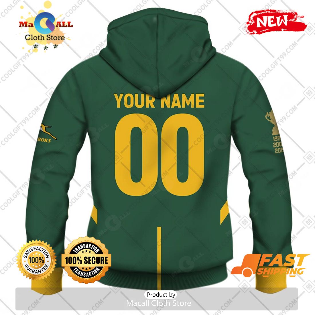 HOT Personalized Rugby World Cup 2023 Springboks South Africa Rugby Home Jersey Hoodie Sweatshirt 3D