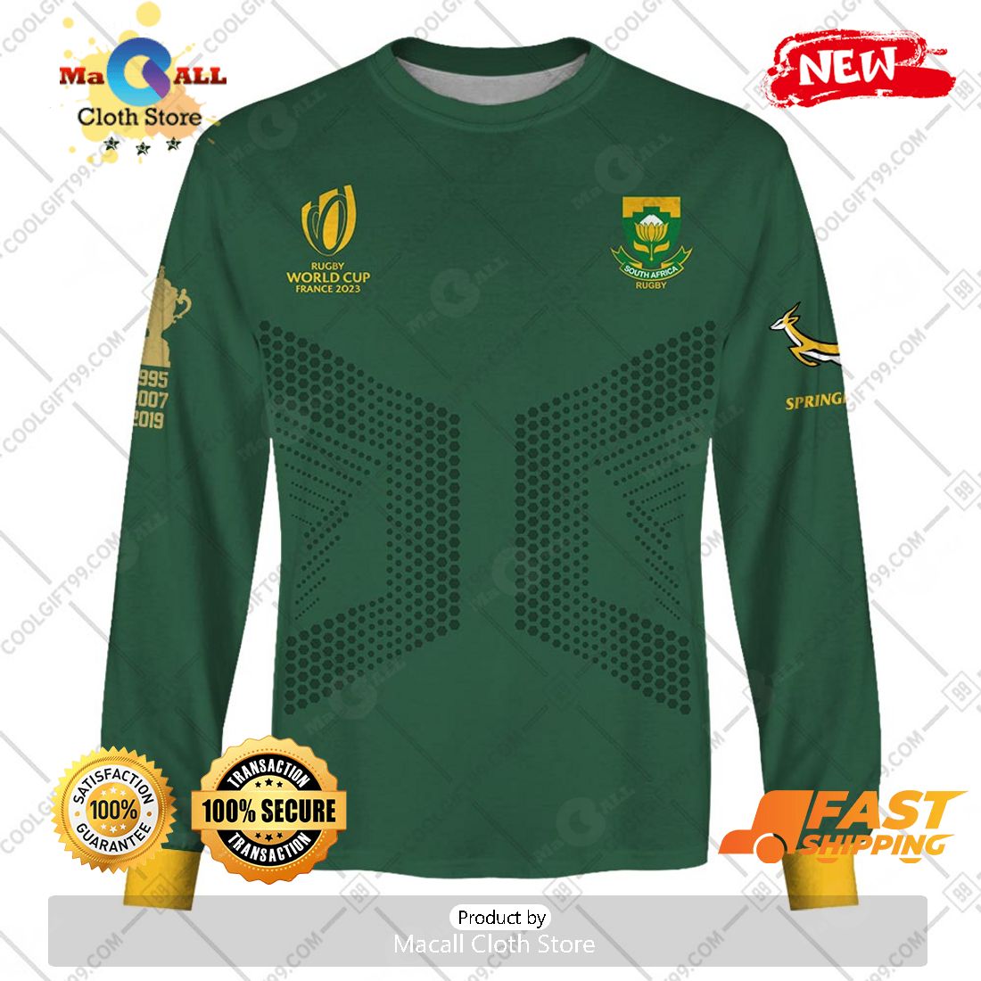 HOT Personalized Rugby World Cup 2023 Springboks South Africa Rugby Home Jersey Hoodie Sweatshirt 3D