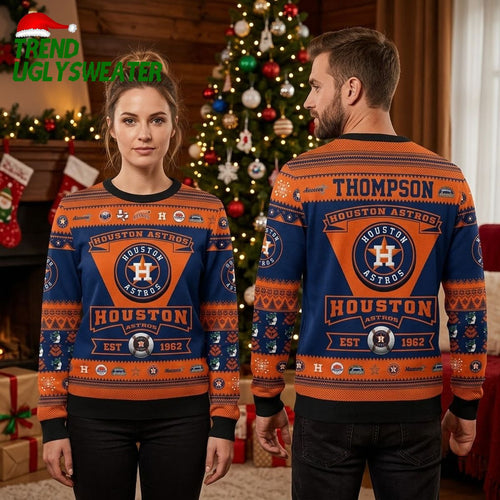 Houston Astros 1962 Retro Custom Name Ugly Christmas Sweater