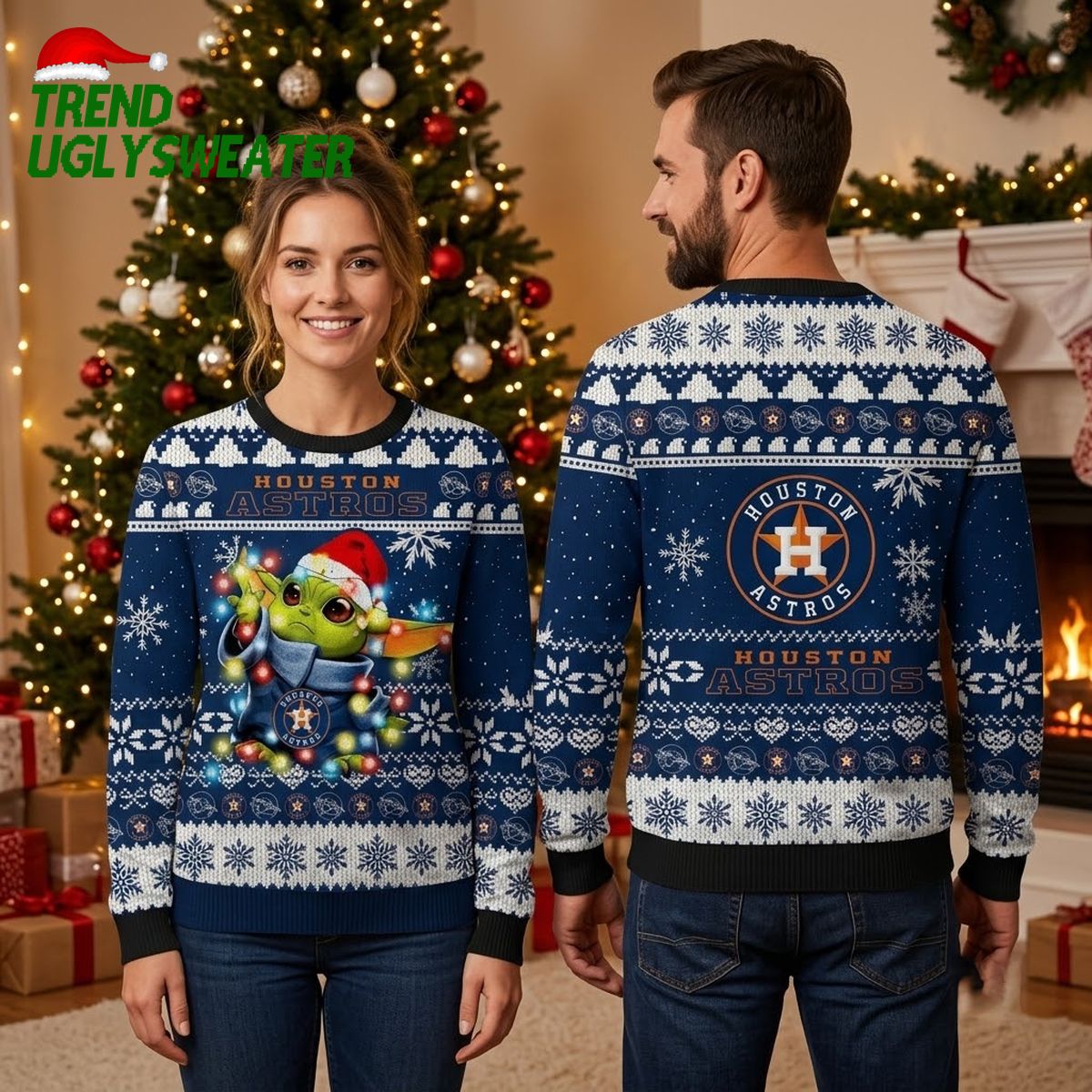 Houston Astros Baby Yoda Santa Hat Ugly Christmas Sweater