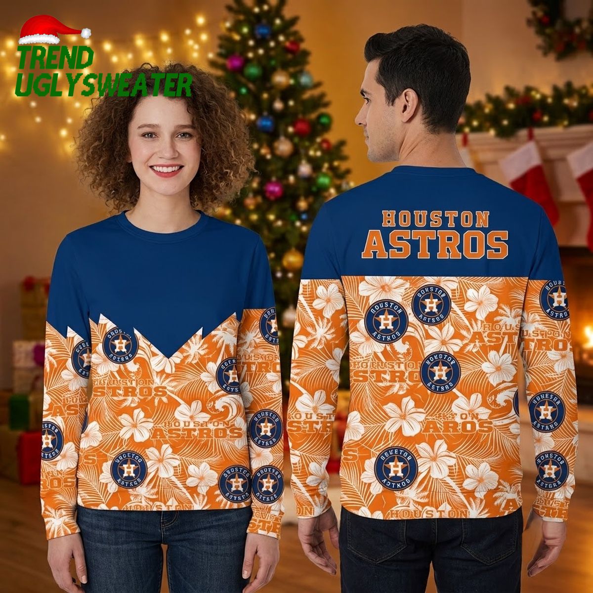 Houston Astros Floral Hawaiian Pattern Ugly Christmas Sweater