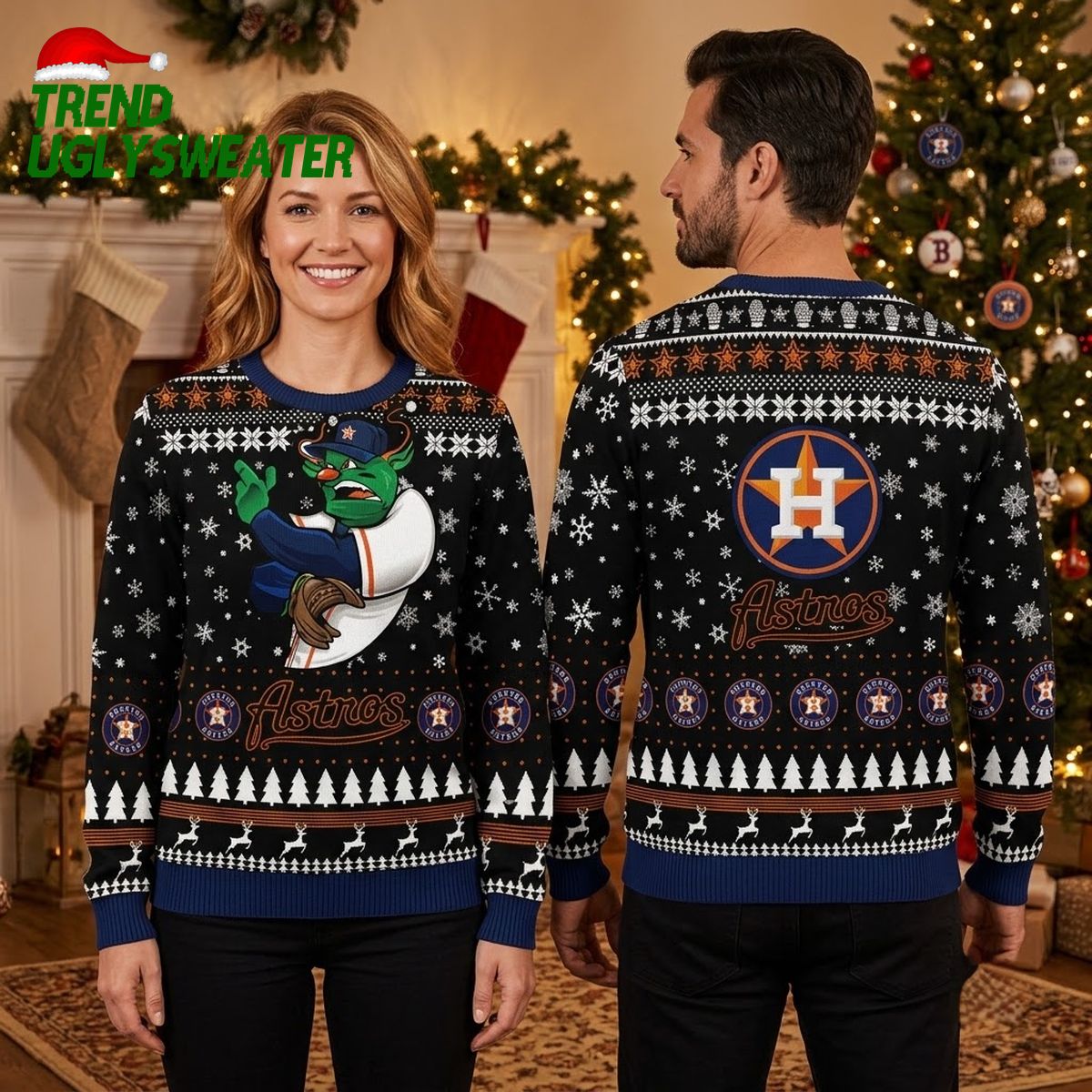 Houston Astros Grinch Baseball Player Snowflake Ugly Christmas Sweater