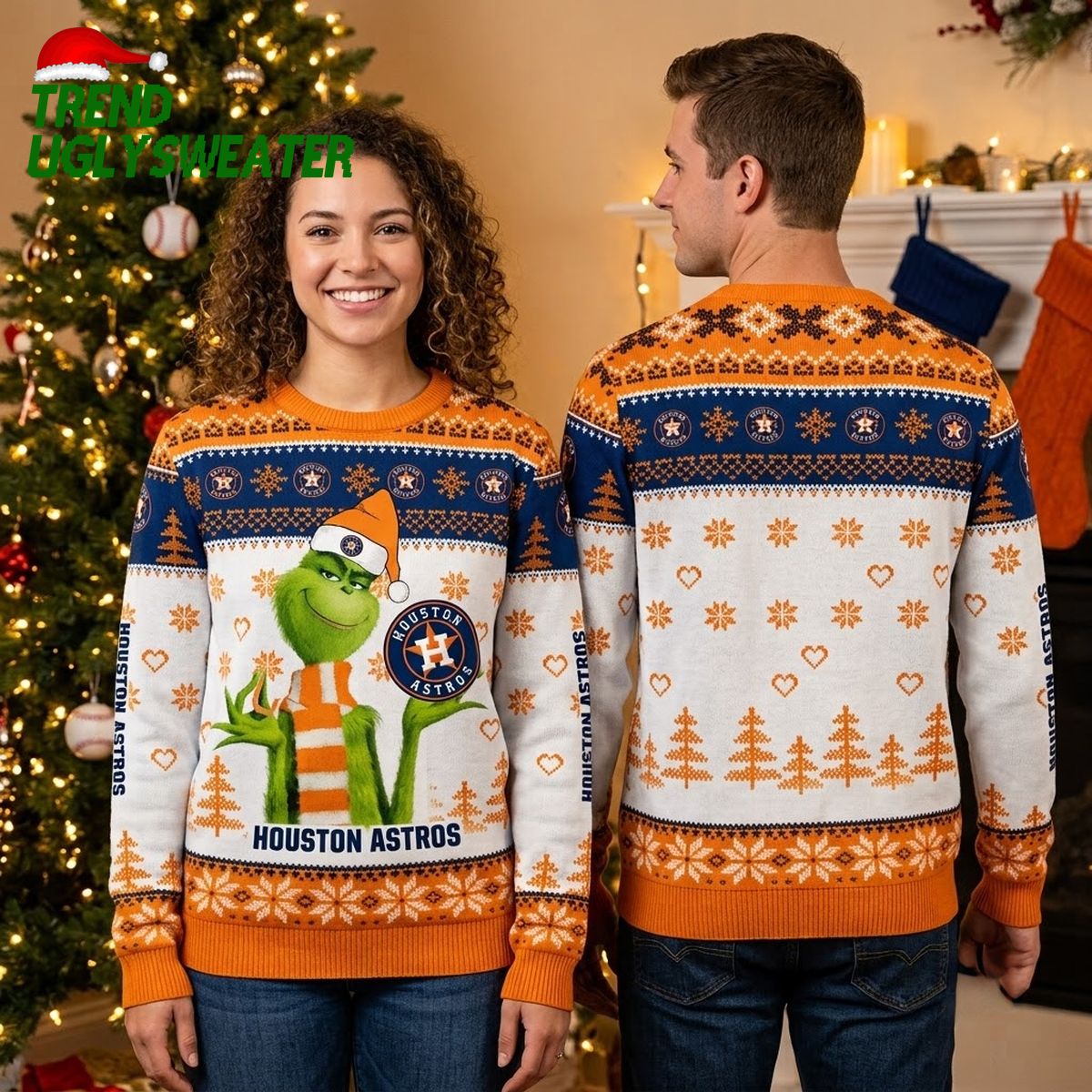 Houston Astros Grinch Santa Hat Ugly Christmas Sweater