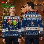 Houston Astros Groot And Grinch Santa Hat Ugly Christmas Sweater