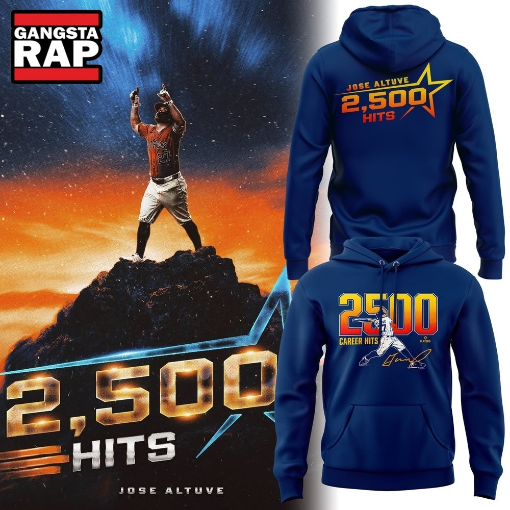 Houston Astros JOSE ALTUVE 2500 CAREER HITS Navy Hoodie T-Shirt