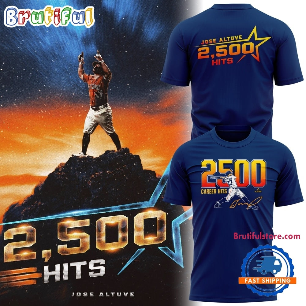 Houston Astros JOSE ALTUVE 2500 CAREER HITS Navy Hoodie T-Shirt