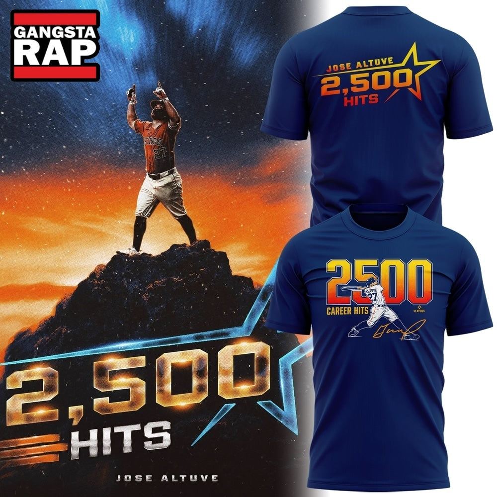 Houston Astros JOSE ALTUVE 2500 CAREER HITS Navy Hoodie T-Shirt