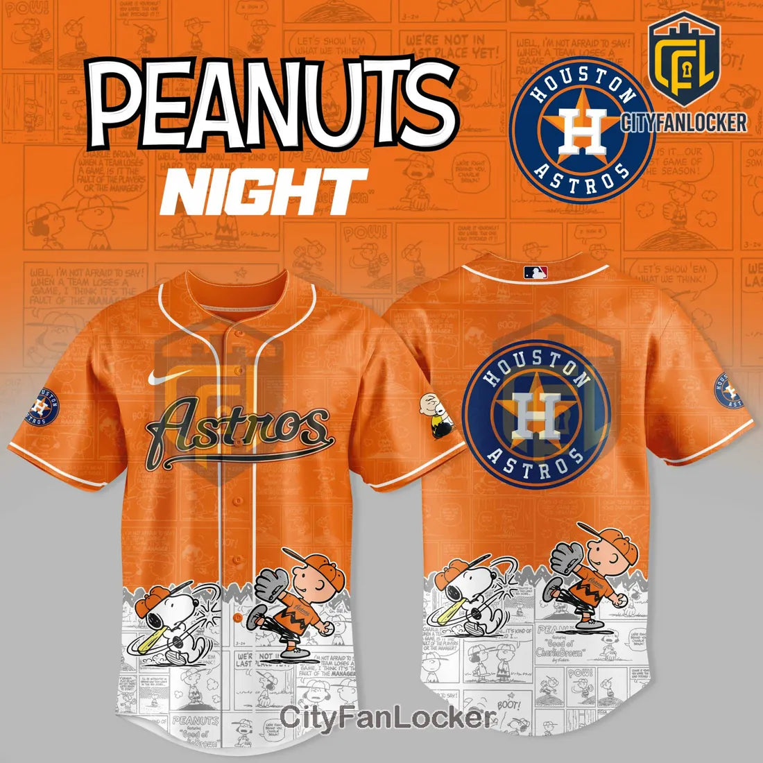 Houston Astros Peanuts Night 2026 Snoopy Orange Baseball Jersey