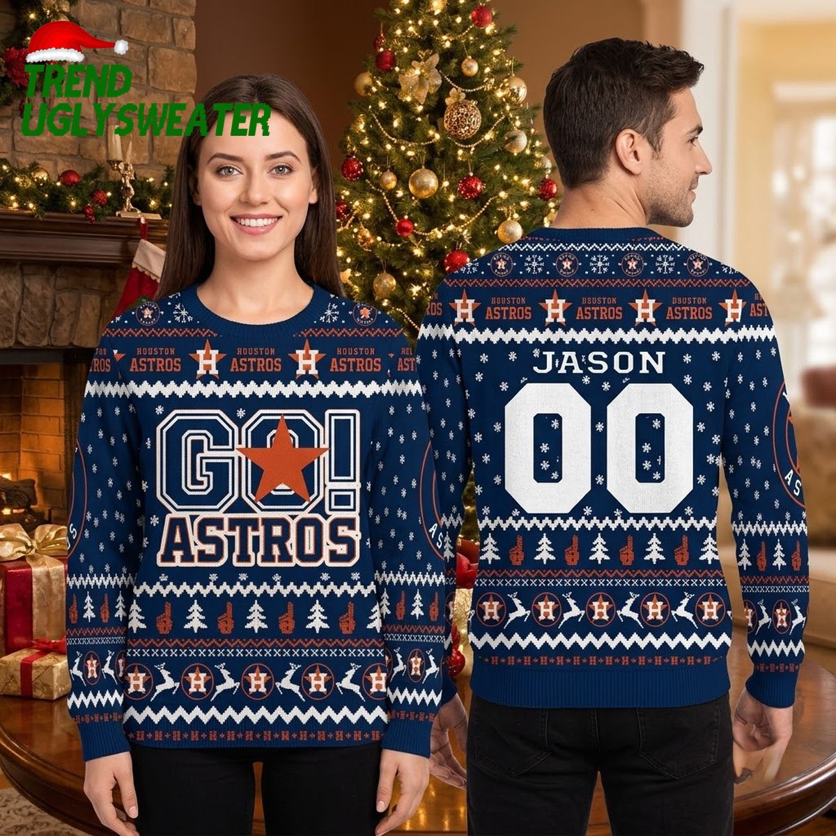 Houston Astros Personalized Custom Name And Number Snowflake Ugly Christmas Sweater