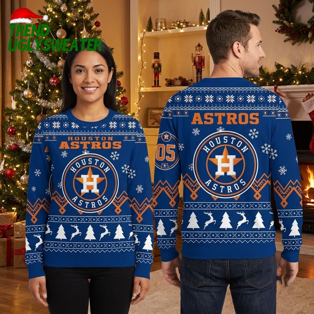 Houston Astros Personalized Reindeer And Snowflake Ugly Christmas Sweater