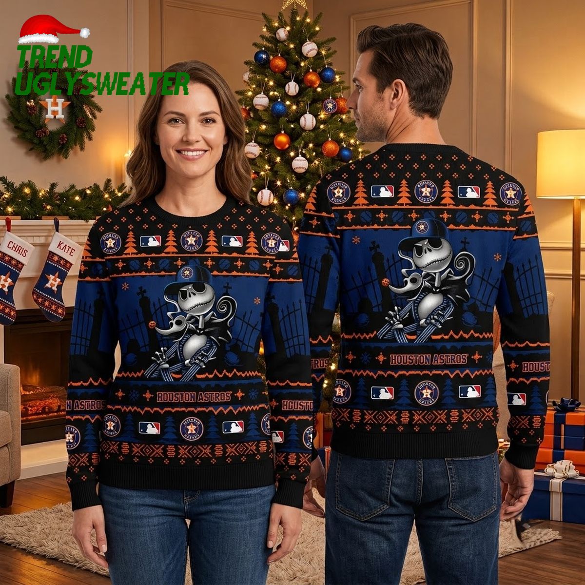 Houston Astros Skeleton Baseball Player Ugly Christmas Sweater