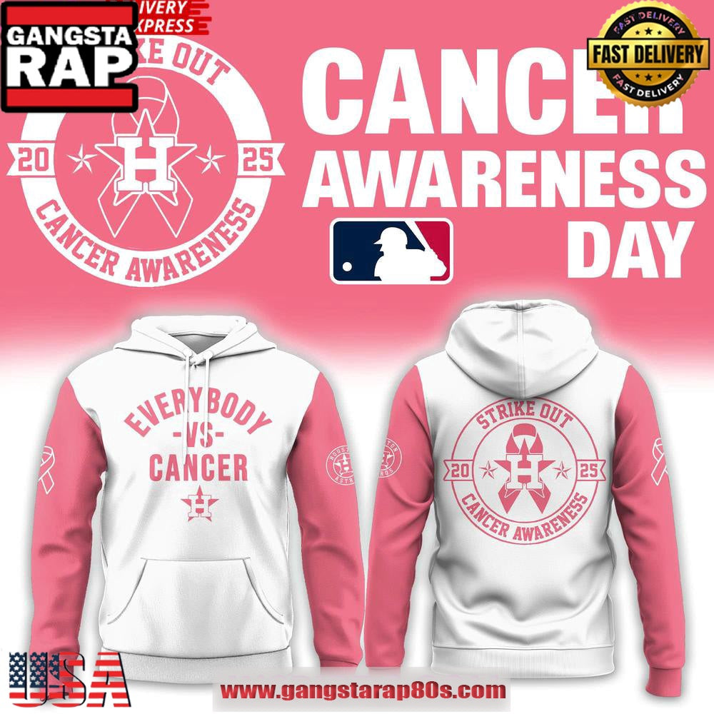Houston Astros Strike Out 2025 Cancer Awareness All Over Print Hoodie