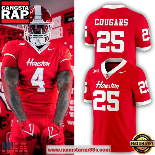 Houston Cougars 2025 New Red Uniform Custom Football Jersey