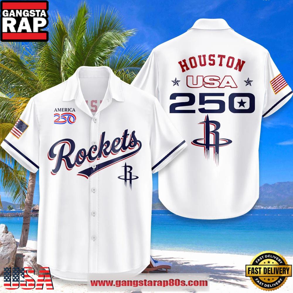 Houston Rockets USA Flag 250 Years of Freedom Anniversary 1776-2026 Summer Hawaiian Shirt