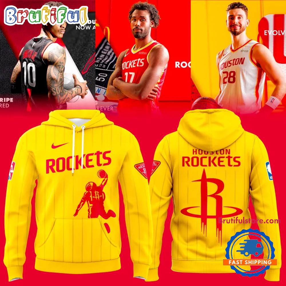 Houston Rockets NBA 2026 New Logo Yellow Hoodie T-Shirt