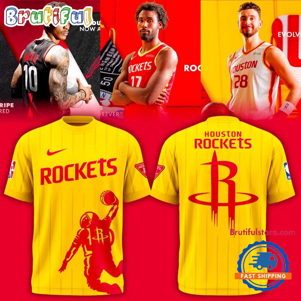 Houston Rockets NBA 2026 New Logo Yellow Hoodie T-Shirt
