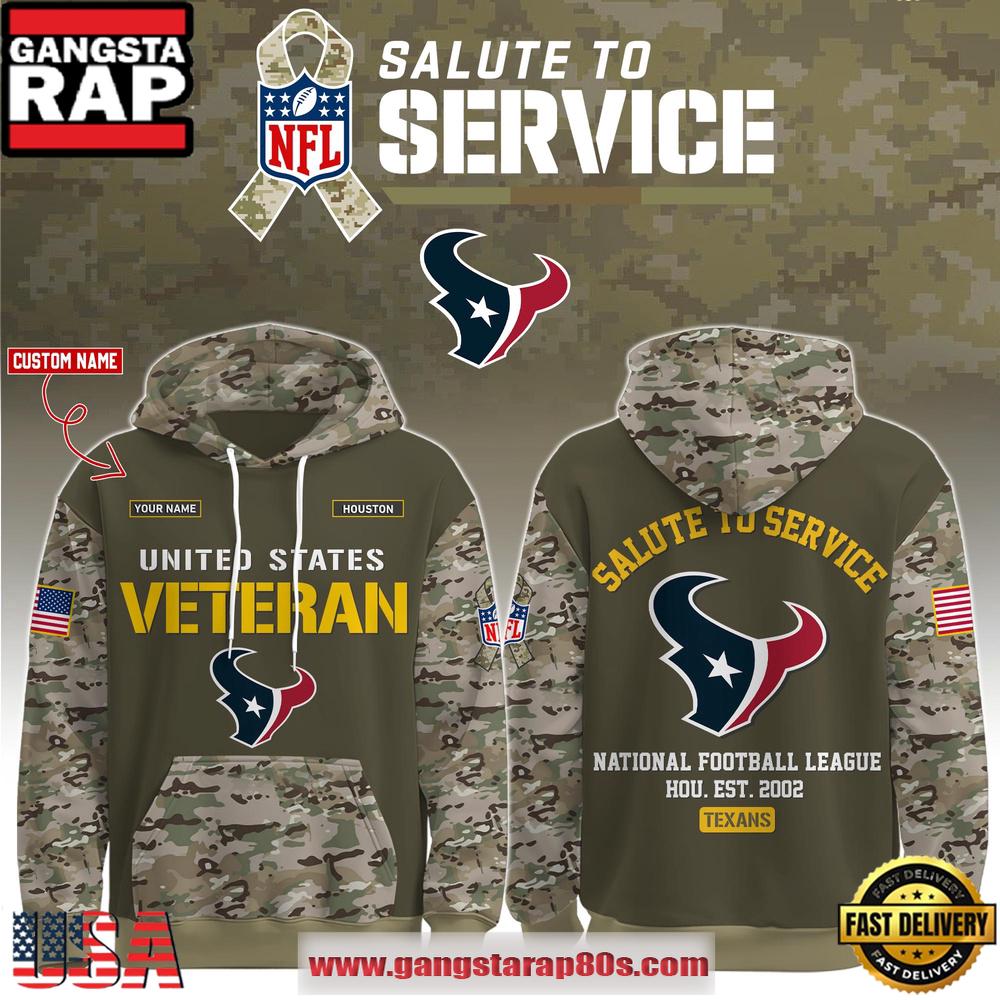 Houston Texans NFL Veteran Birthday 2025 Custom Name Unisex Hoodie