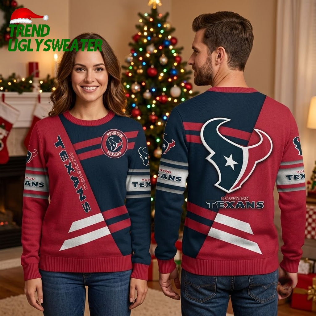 Houston Texans Bull Logo Colorblock Christmas Sweater