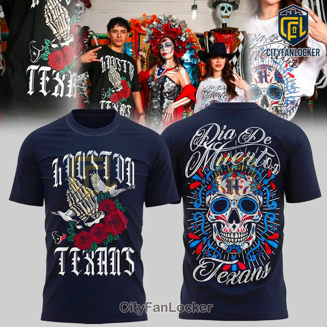 Houston Texans Dia De Los Muertos Navy Hoodie