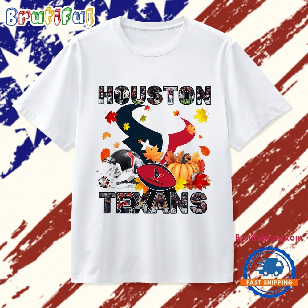 Houston Texans Football Autumn Fall Pumpkin Graphic T Shirt