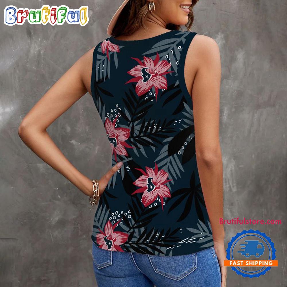 Houston Texans Hibiscus Pattern Women’s V-Neck Ribbed Tank Top