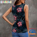 Houston Texans Hibiscus Pattern Women’s V-Neck Ribbed Tank Top