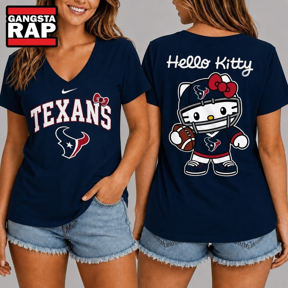 Houston Texans NFL Hello Kitty Football V Neck T Shirt