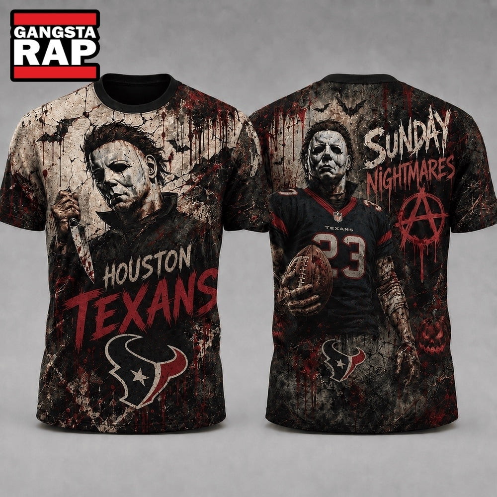 Houston Texans NFL Michael Myers Sunday Nightmares Horror Halloween 3D T Shirt, Football New Design Shirt