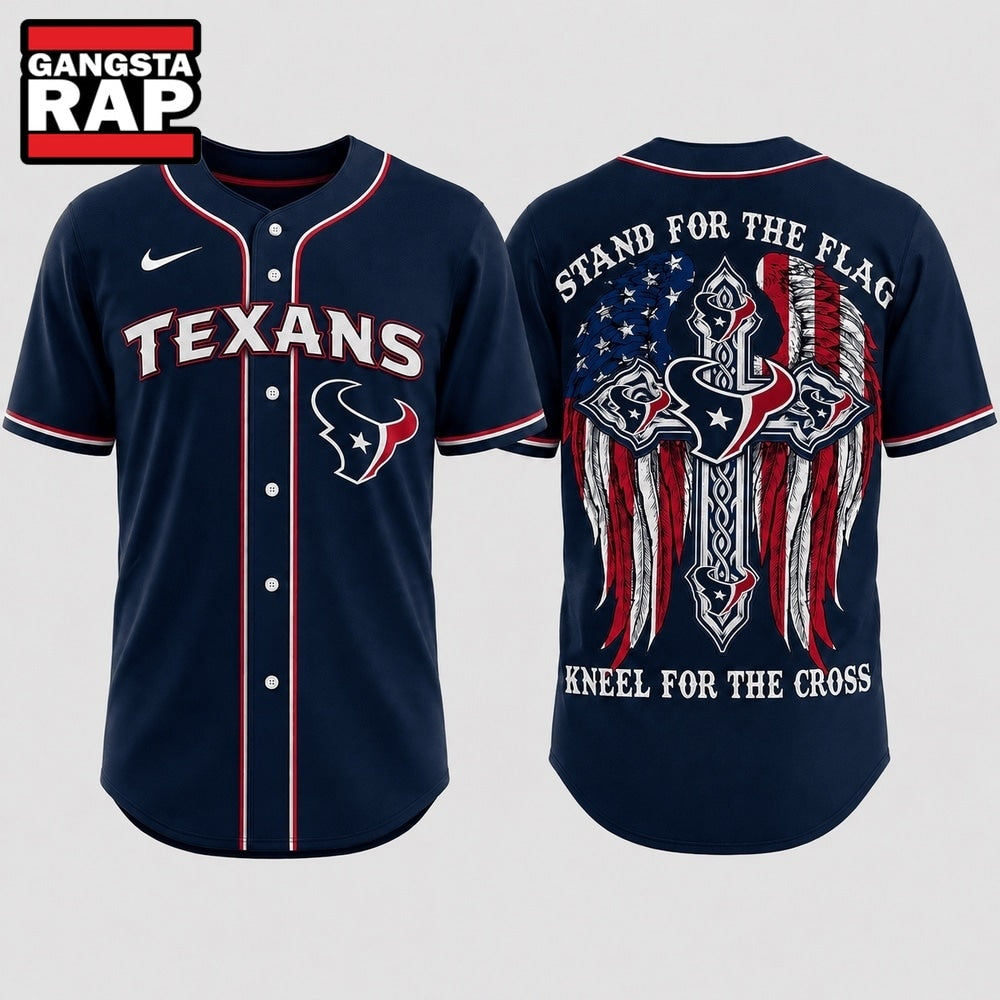 Houston Texans NFL Stand For The Flag Kneel For The Cross Baseball Jersey Shirt