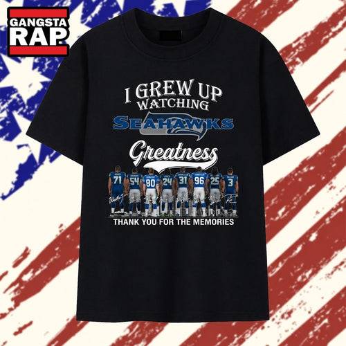 I Grew Up Watching Seahawks Greatness Signatures Graphic T Shirt