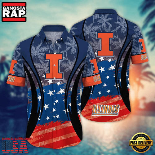 MLB Illinois Fighting Illini Team Logo Hot Summer Aloha Hawaiian Shirt