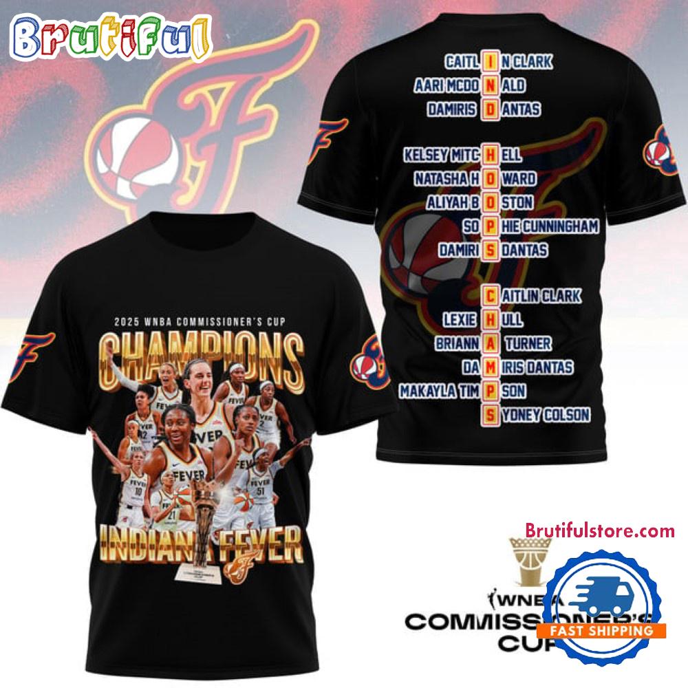Indiana Fever 2025 Commissioner’s Cup Champions Black 3D Shirt