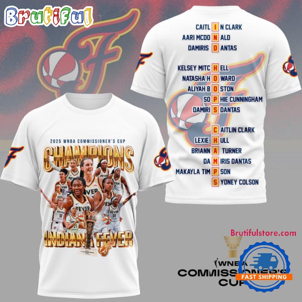 Indiana Fever 2025 Commissioner’s Cup Champions White 3D Shirt