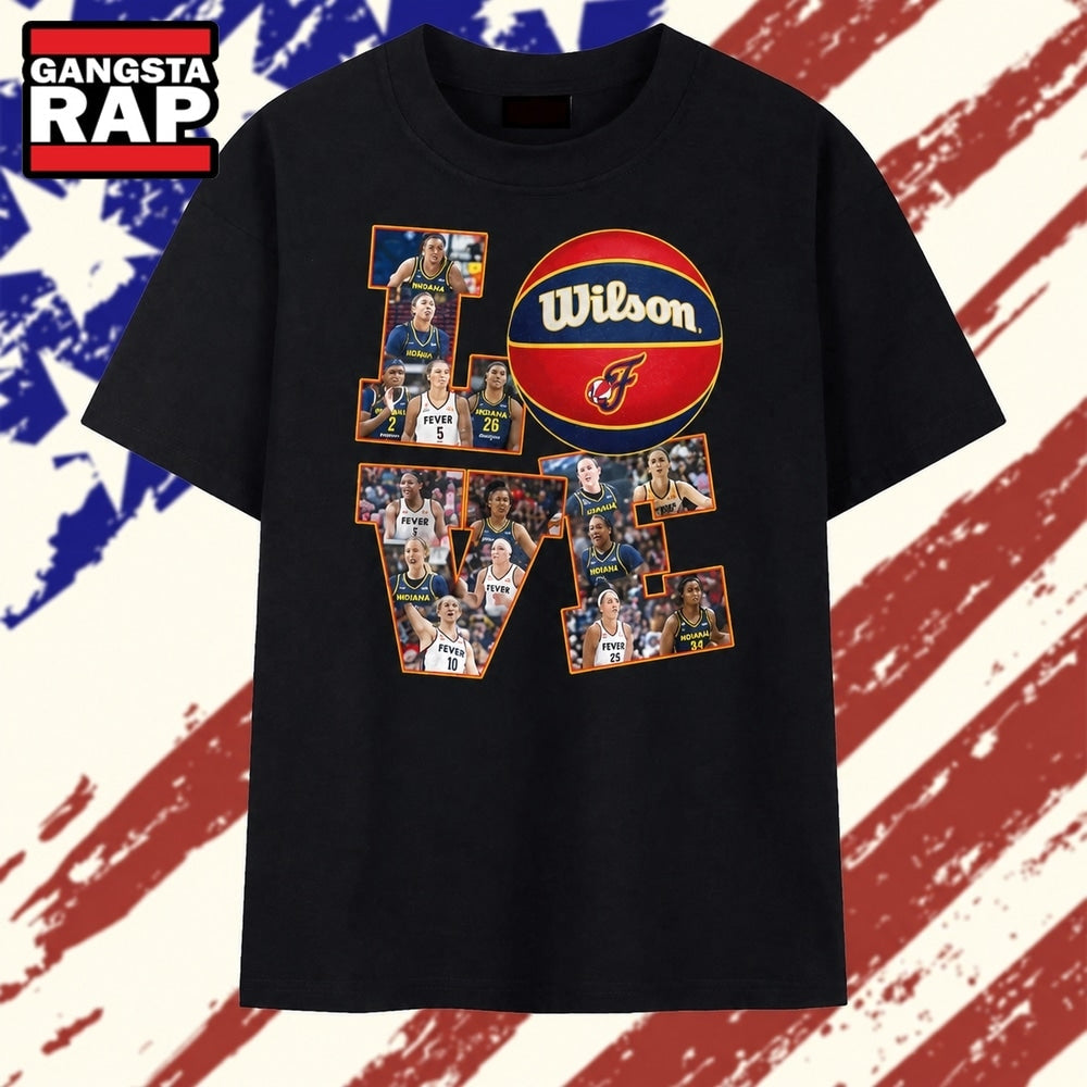 Indiana Fever LOVE Basketball Photo Collage Graphic T Shirt
