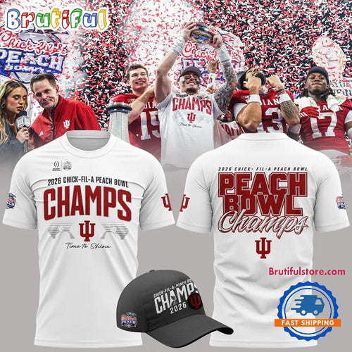 Indiana Hoosiers 2026 Peach Bowl Game Champs White T Shirt