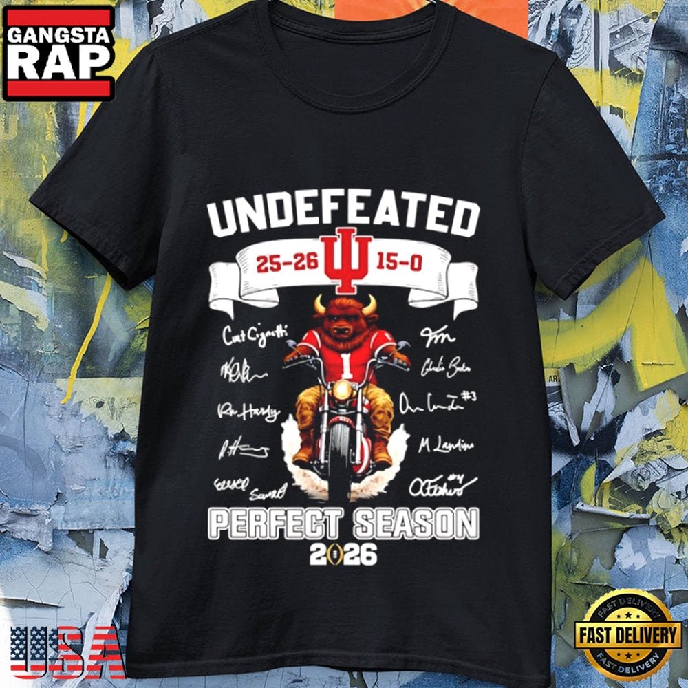 Indiana Hoosiers 2026 Undefeated Perfect Season Mascot Bike Motor All Signatures T-Shirt