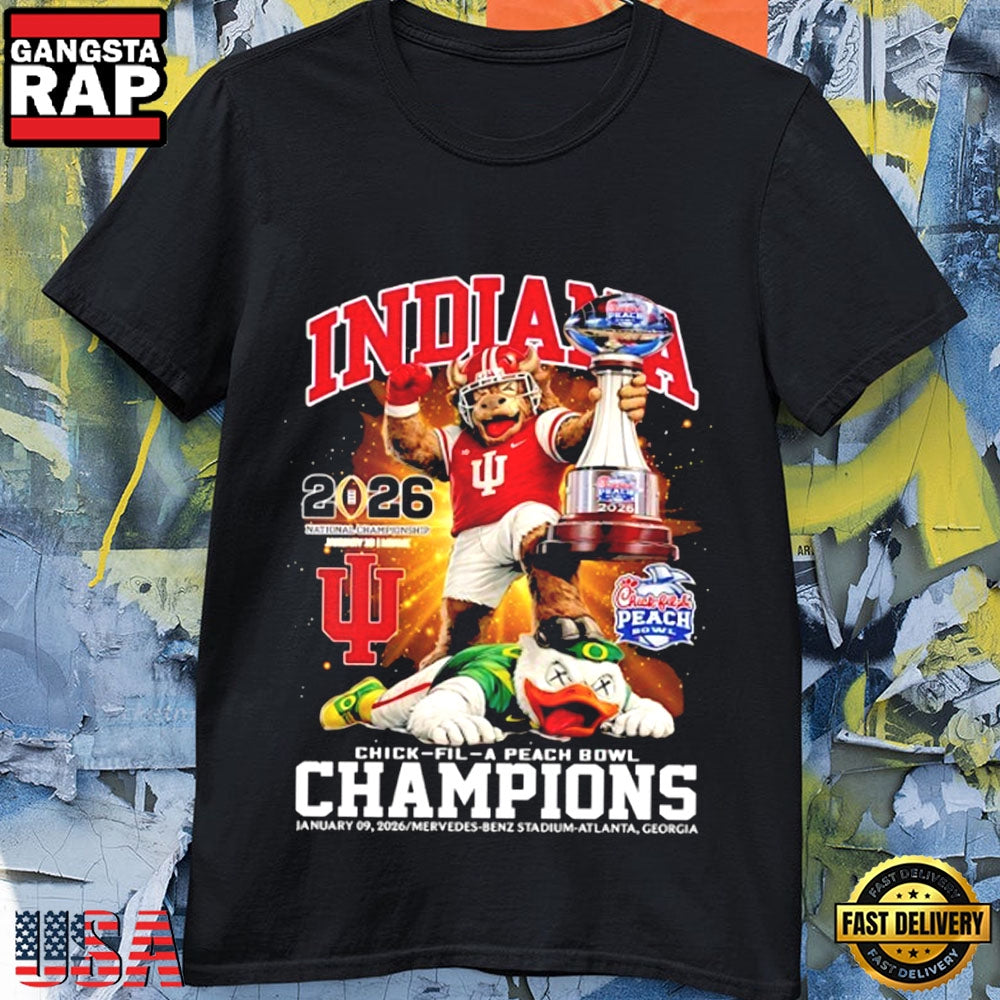 Indiana Hoosiers Beat Oregon Ducks to Win 2026 Chick-fil-A Peach Bowl Mascots T-Shirt