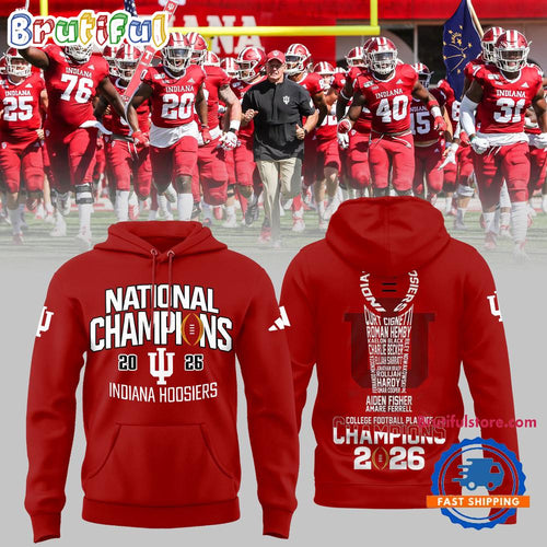 Indiana Hoosiers CFP National Champions 2026 Mascot Winner Red Hoodie T-Shirt