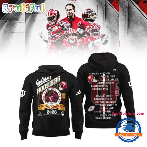 Indiana Hoosiers CFP National Champions 2026 Winner Team Player Name Black Hoodie T-Shirt