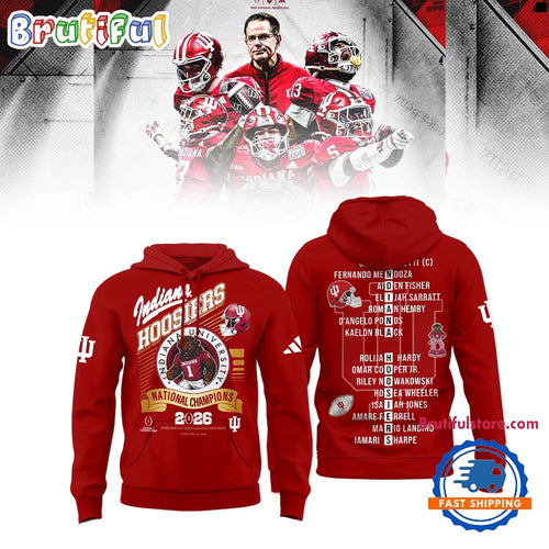 Indiana Hoosiers CFP National Champions 2026 Winner Team Player Name Red Hoodie T-Shirt