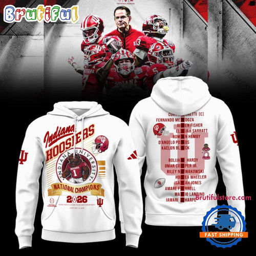 Indiana Hoosiers CFP National Champions 2026 Winner Team Player Name White Hoodie T-Shirt