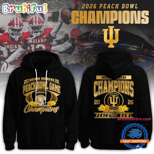 Indiana Hoosiers NCAA 2026 Peach Bowl Champions Gold Black Hoodie T-Shirt