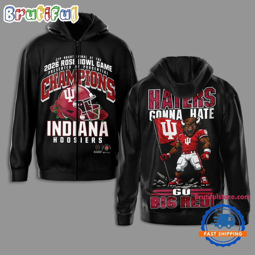Indiana Hoosiers NCAA 2026 Rose Bowl Champions Mascot Flag Limited Zipper Hoodie