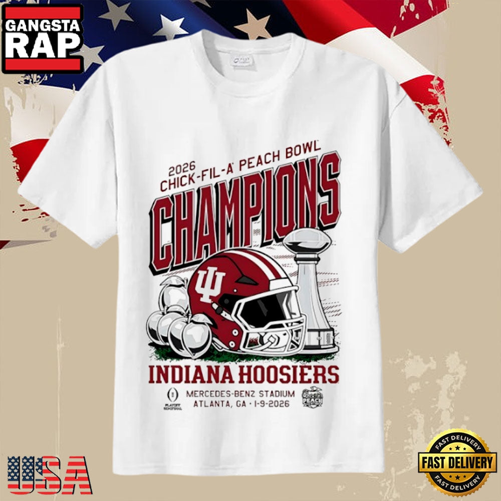 Indiana Hoosiers Peach Bowl Champions 2026 Trophy Helmet T-Shirt