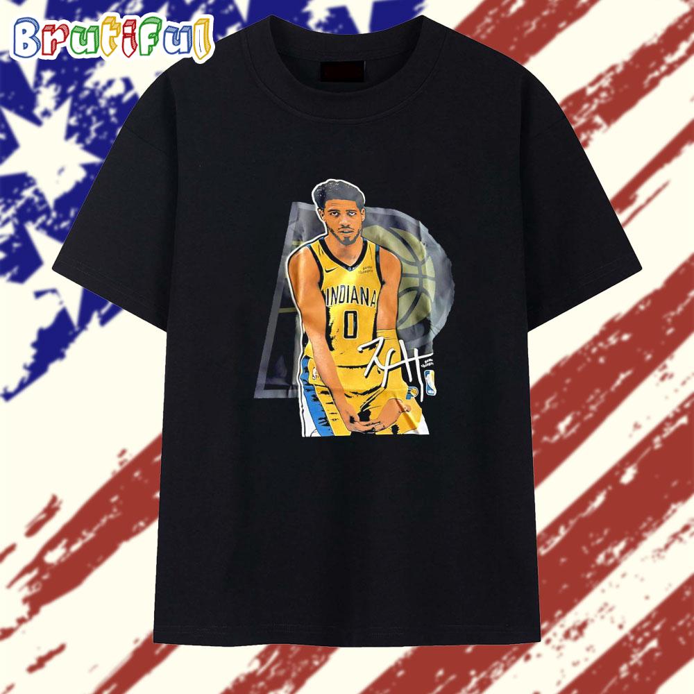 Indiana Pacers Tyrese Haliburton Portrait Signature T Shirt